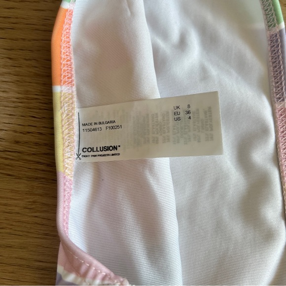 Collusion Multi Colour Bikini High Waist Bottoms, 1 Strap Top Sz: fits like XXS - Picture 11 of 13